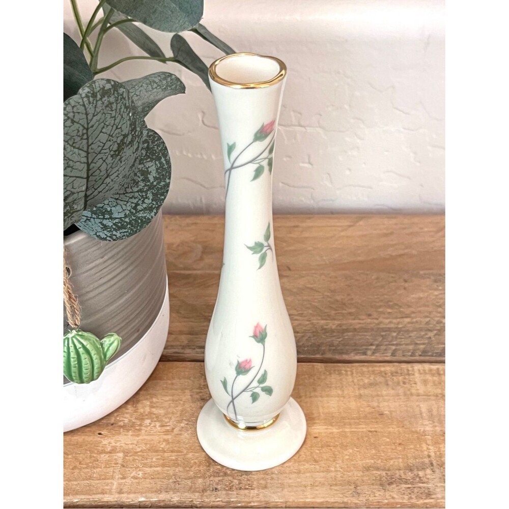 Vintage Lenox Rose Manor Fine Ivory China Bud Vase Gold Trim